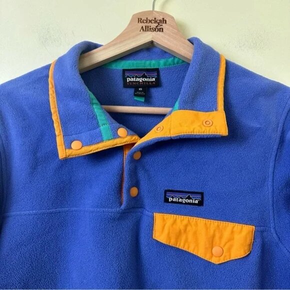 Patagonia Synchilla T-Snap Pullover Fleece in Blue & Orange SZ XS - Picture 4 of 8